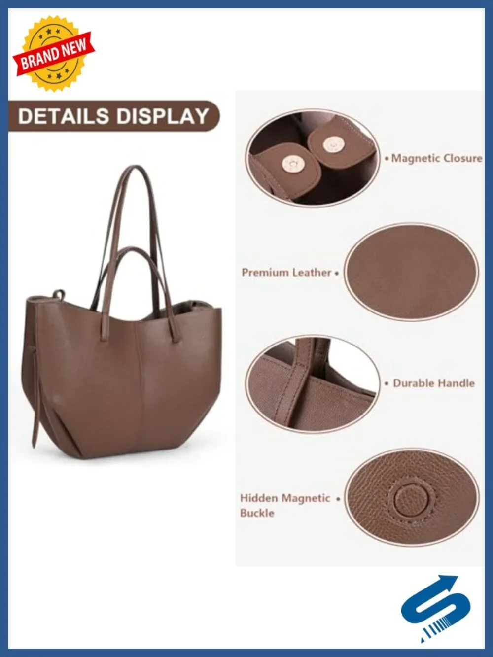 Faux Leather Tote Bag with Magnetic Closure Work Shoulder Bag Large Capacity